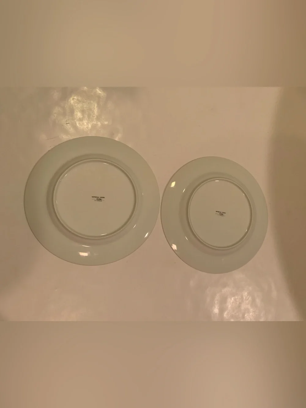 Vintage Imperial China “Seville” Set Of 2 Dinner Plates Blue Gold Trim